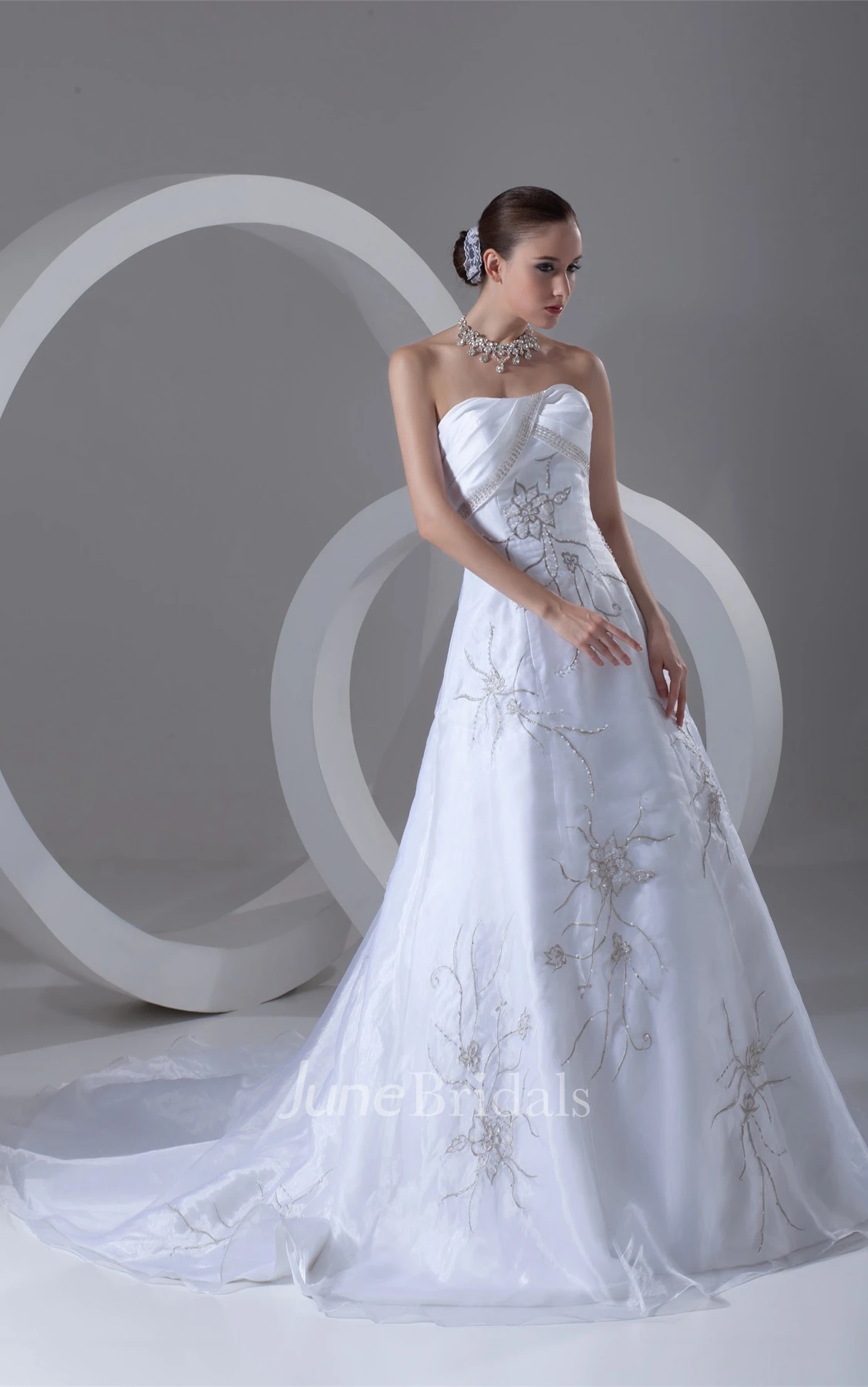strapless embroidered ball a-line gown with strass