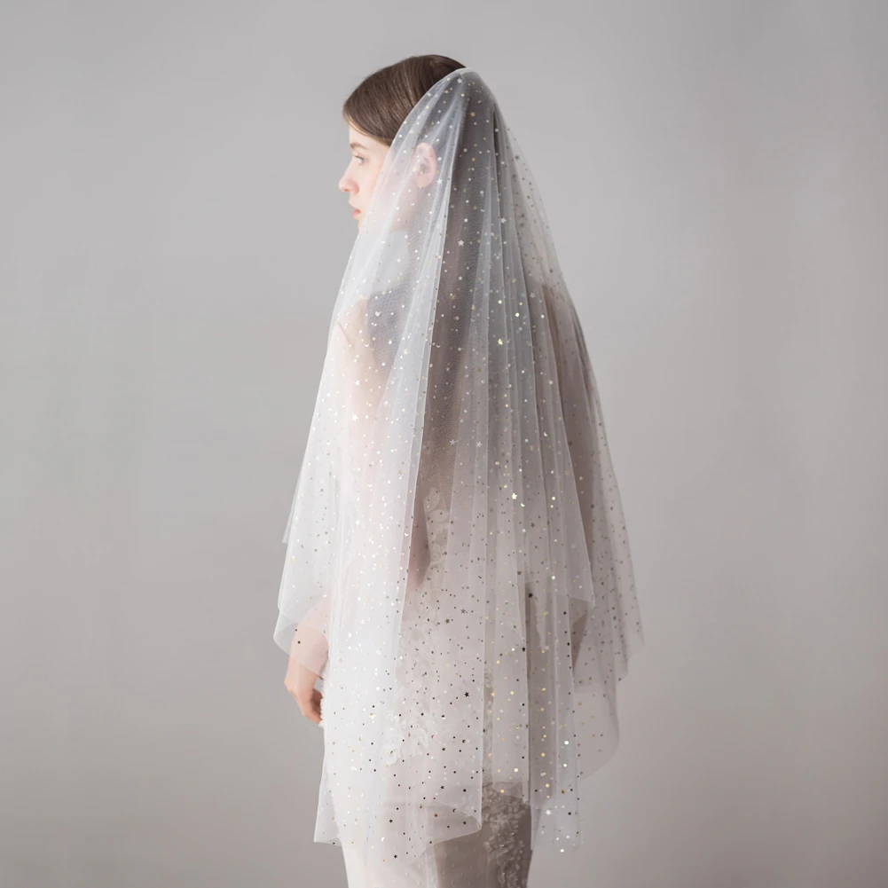 Korean Style Two Tier Fingertip Veil with Stars