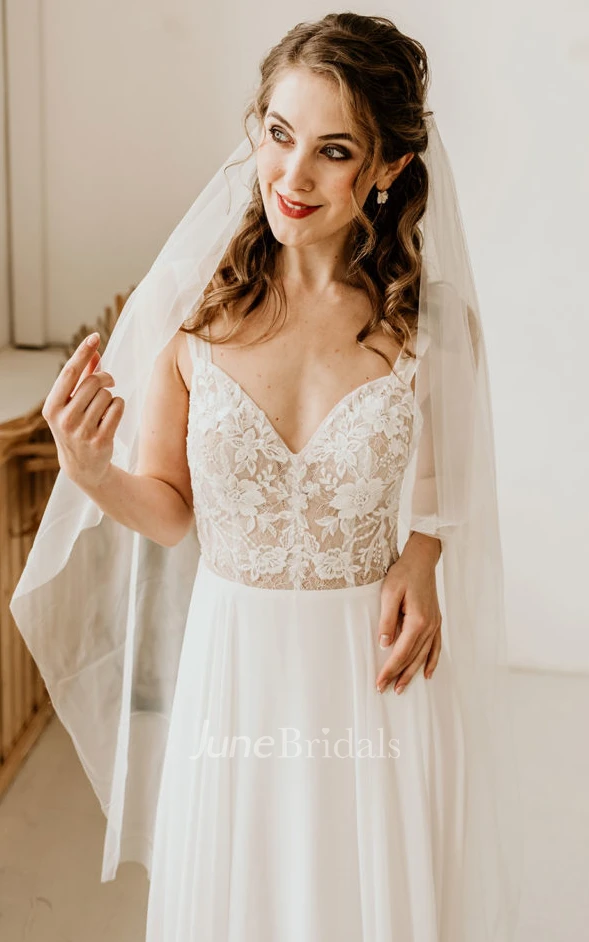 Elegant A-Line Halter Straps V-neck Chiffon Beach Sleeveless Warm Wedding Dress