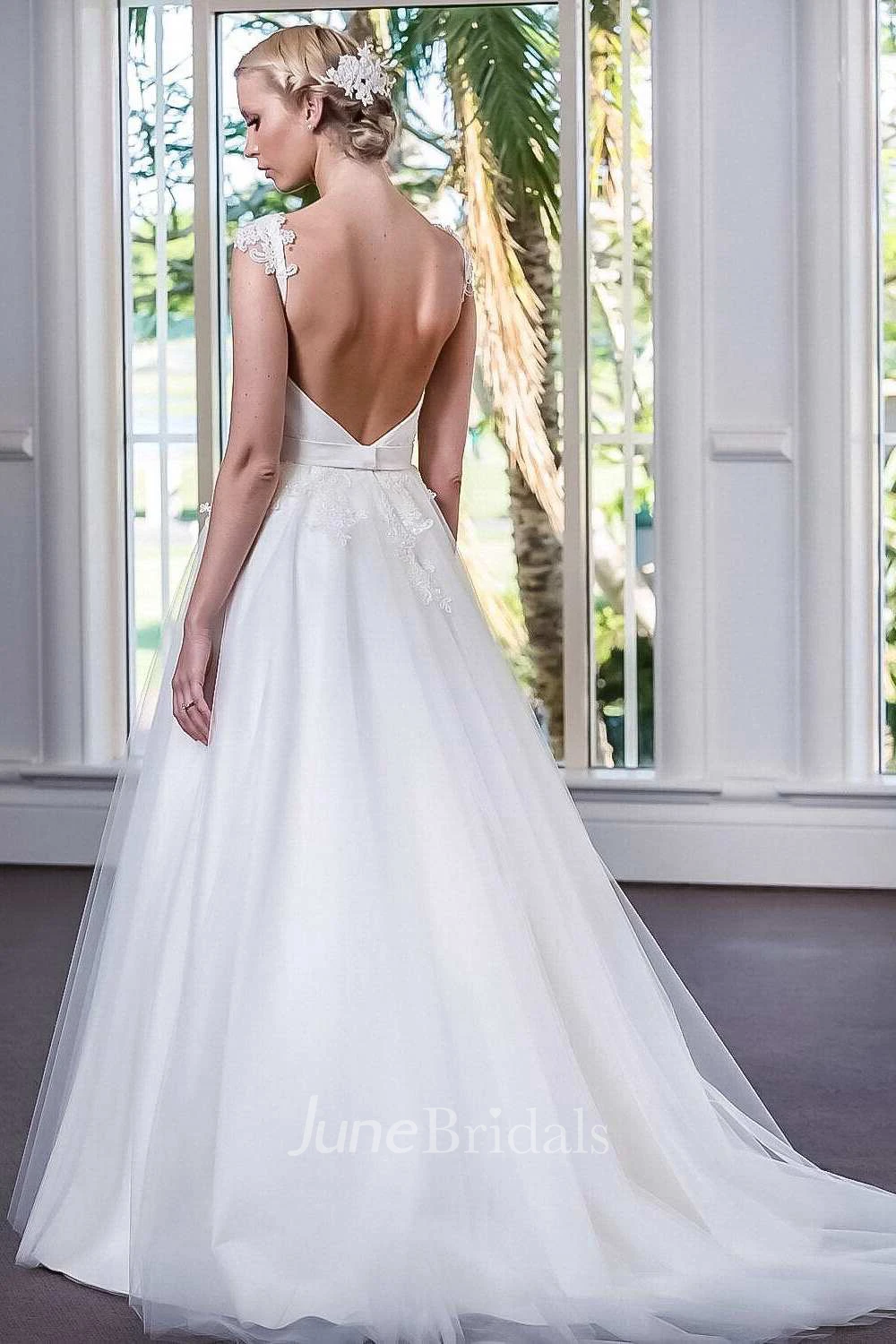 A-Line Tulle Satin Beaded Lace Wedding Dress