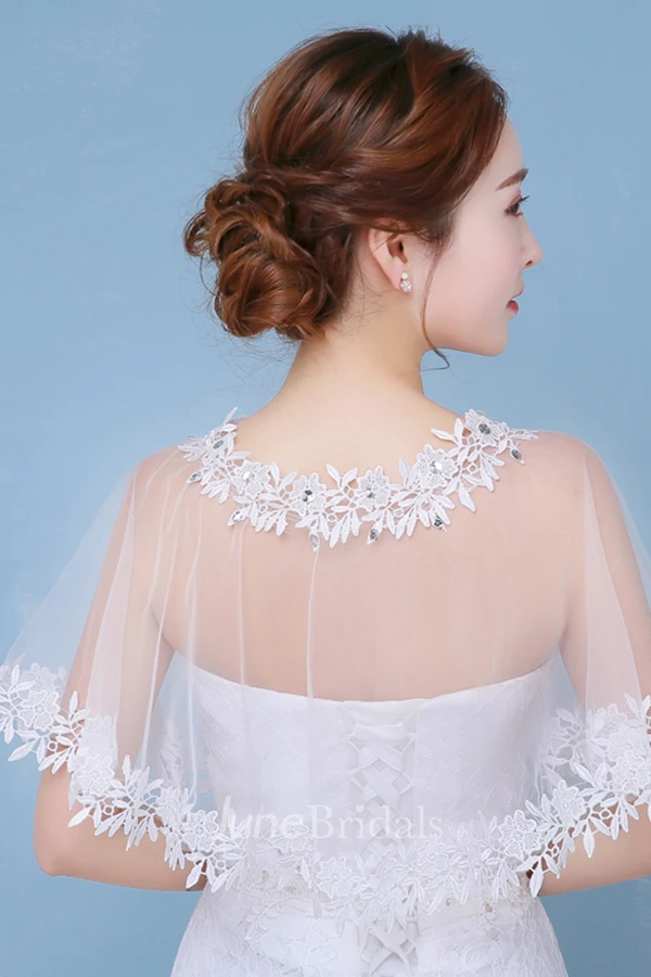 New Spring and Summer Lace Cape Rhinestone White Shawl