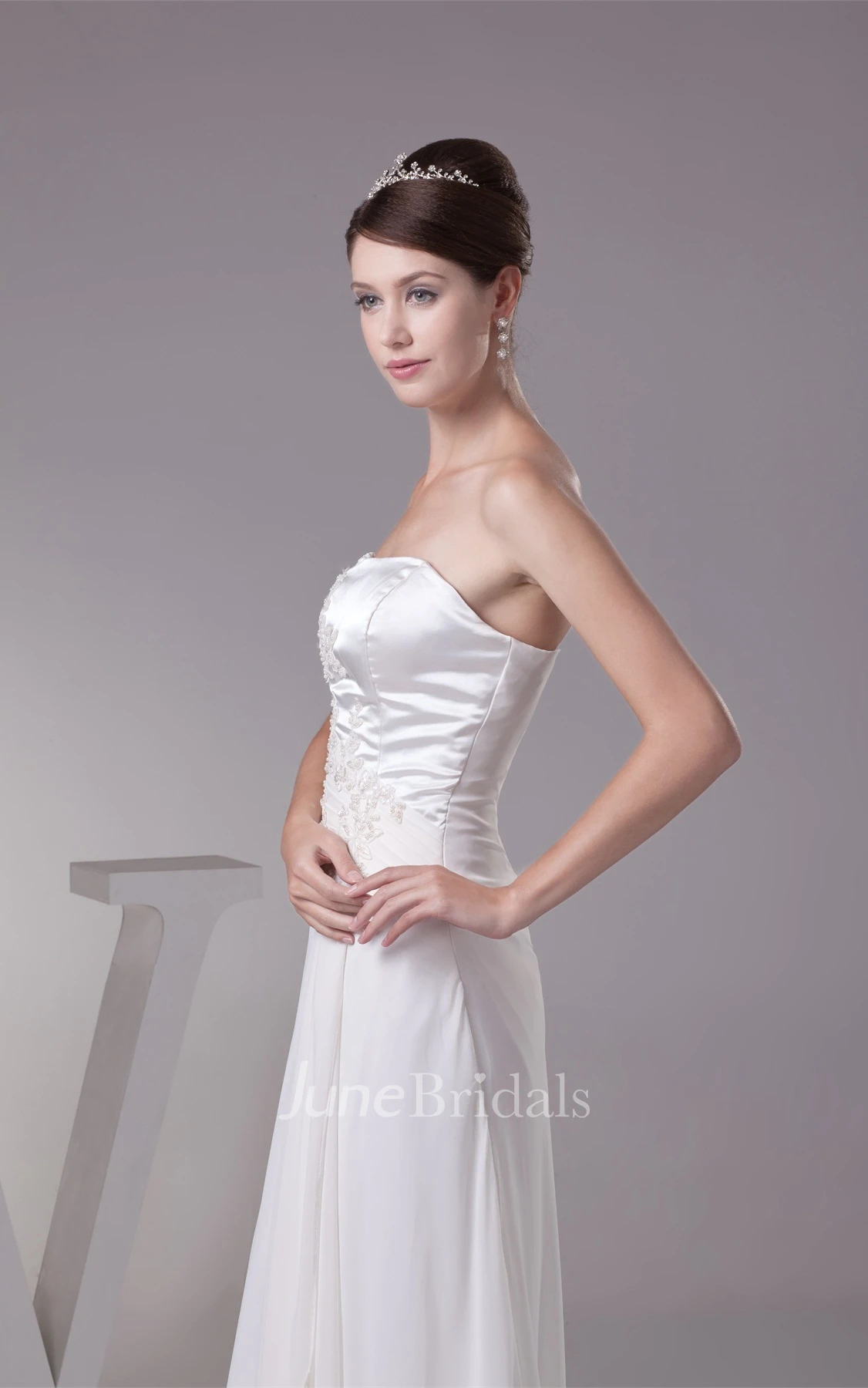 Strapless Sheath Floor-Length Dress with Pleats and Appliques