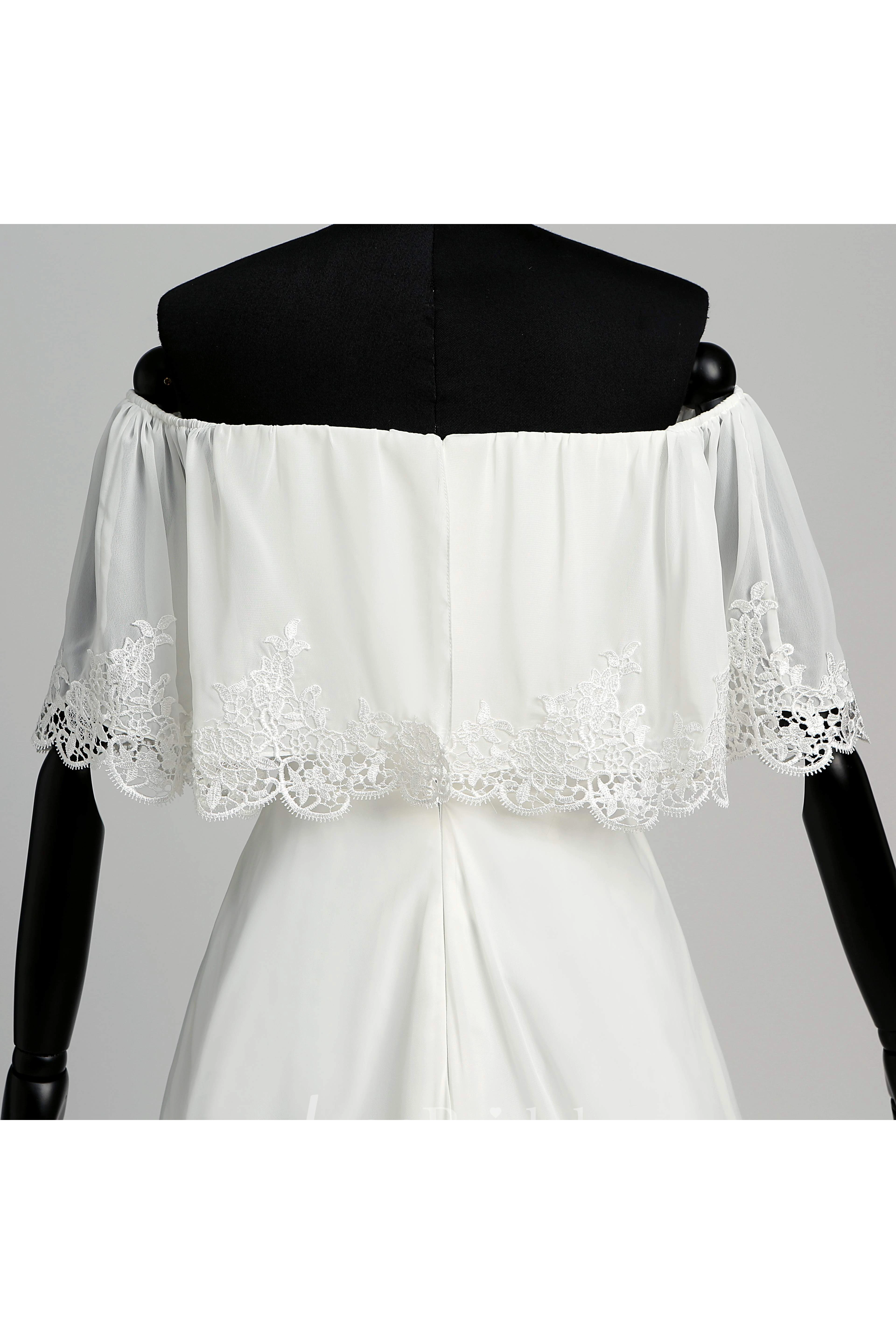 Chapel Train A-line Off-the-shoulder Sleeveless Zipper Chiffon Weeding Dress