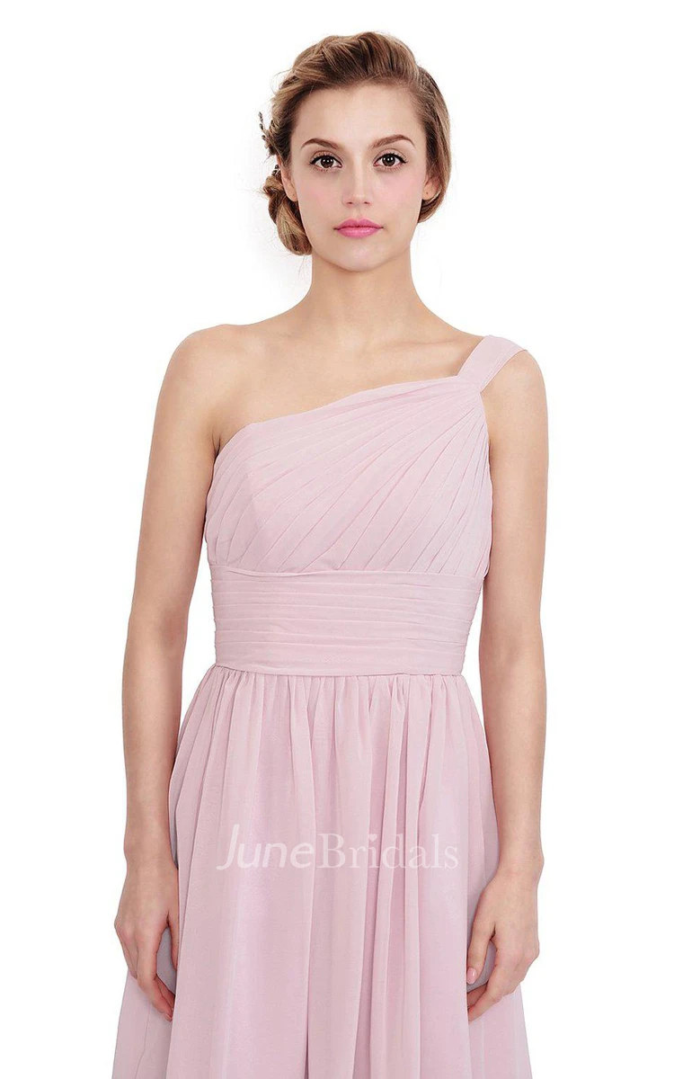 One-shoulder Knee-length Chiffon Dress With Pleats