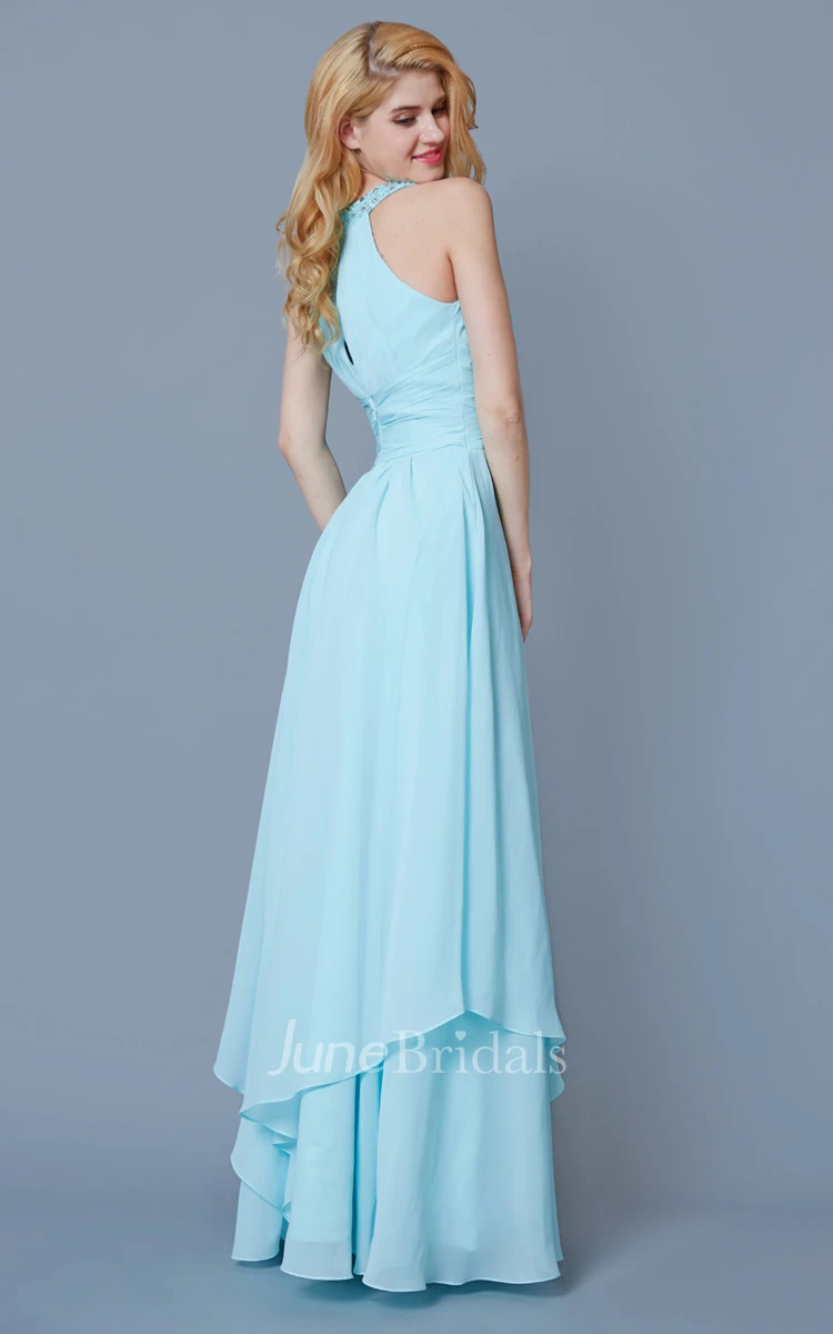 High Neck Empire Chiffon Prom Dress with keyhole Back