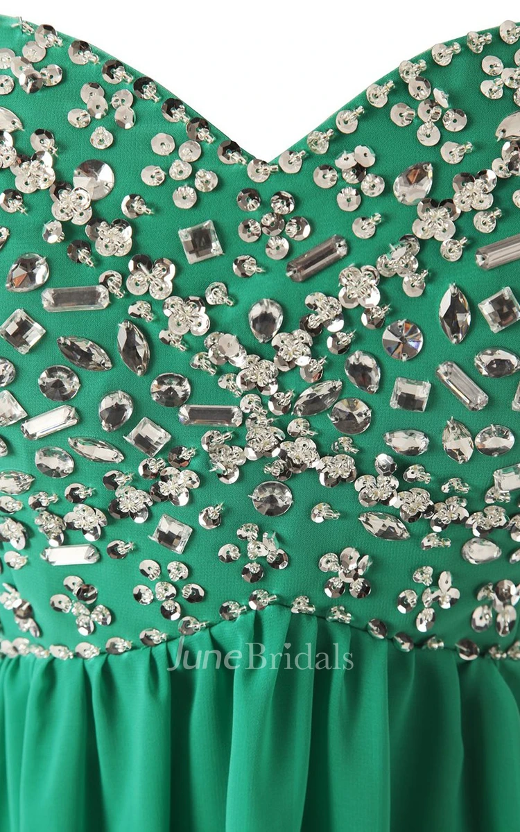 Sweetheart Pleated Chiffon A-line Gown With Rhinestones