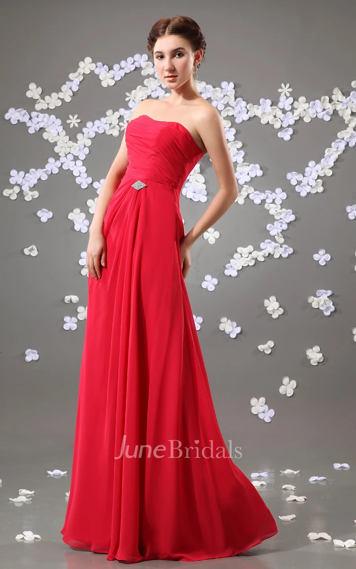 Chiffon Strapless Maxi Dress With Beaded Embellishment