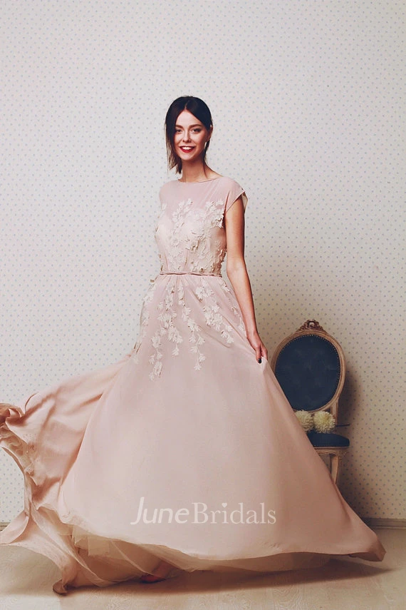 Ethereal A-Line Bateau Floor-Length Dress With Appliques