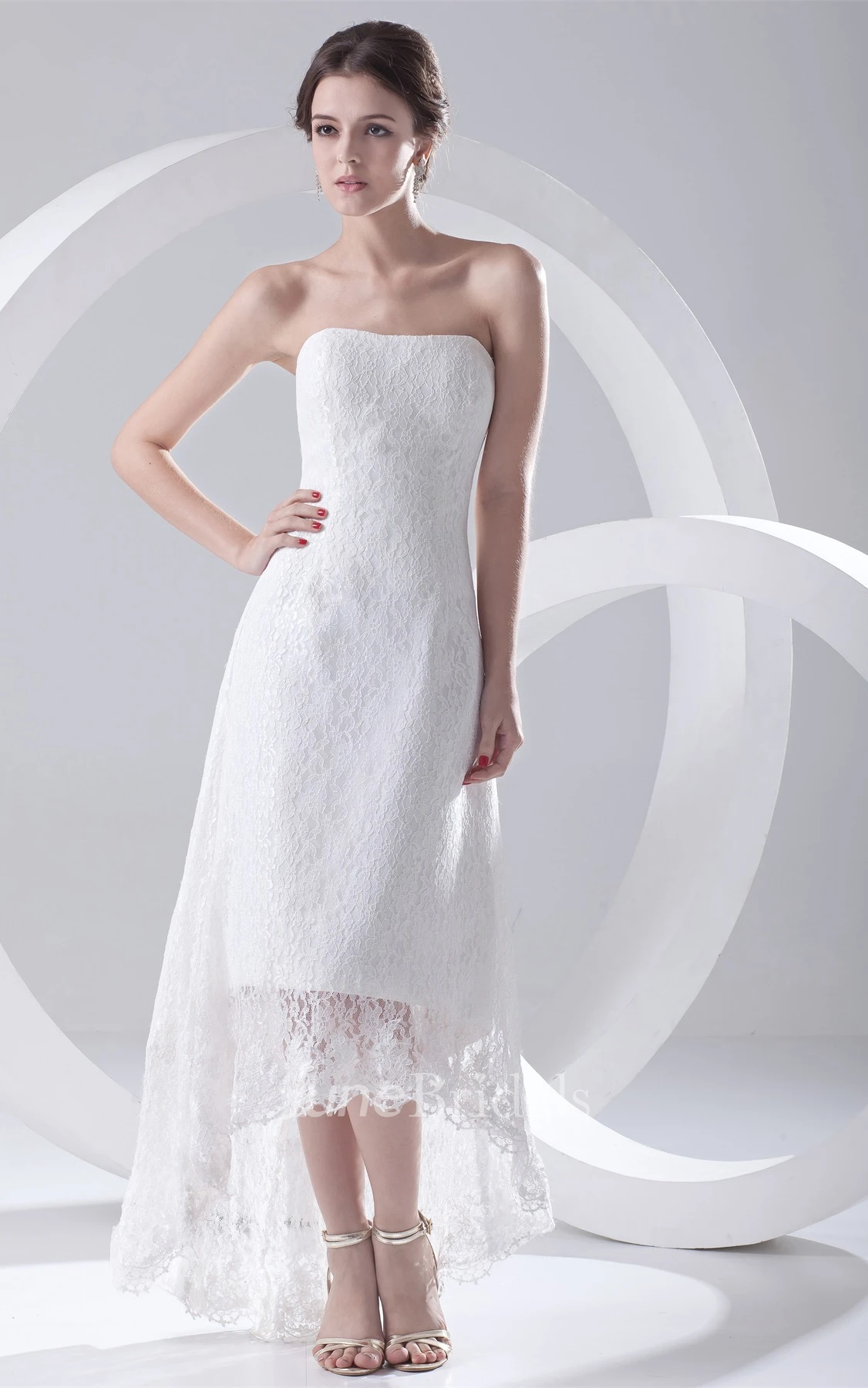 Strapless Lace High-Low Dress with Zipper Back