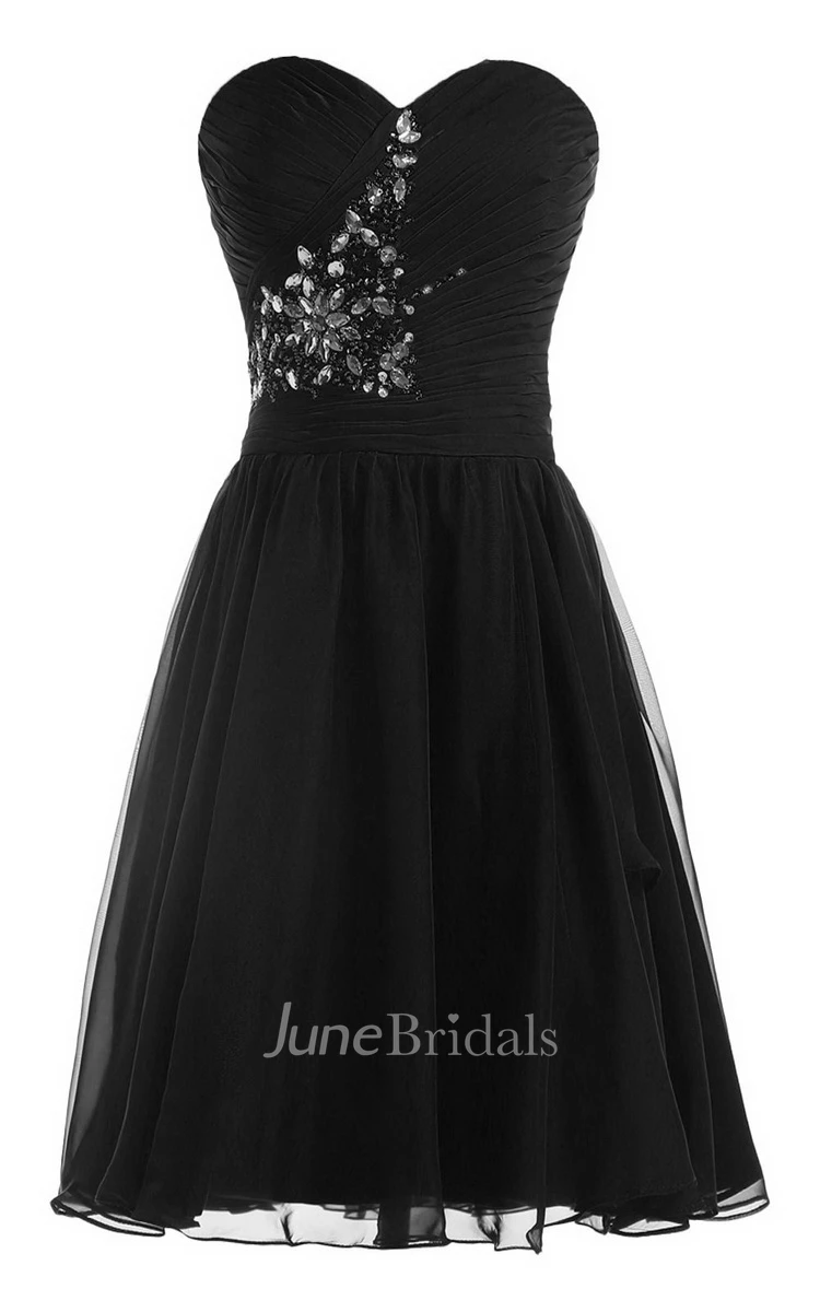 Strapless Pleat and Ruched A-line Dress With Leaf Print