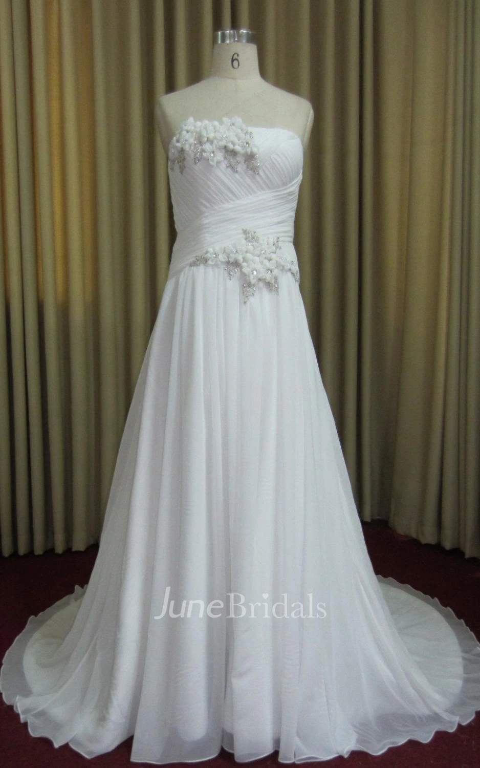 A-Line Chiffon Satin Dress With Pleats Beading Appliques Flower