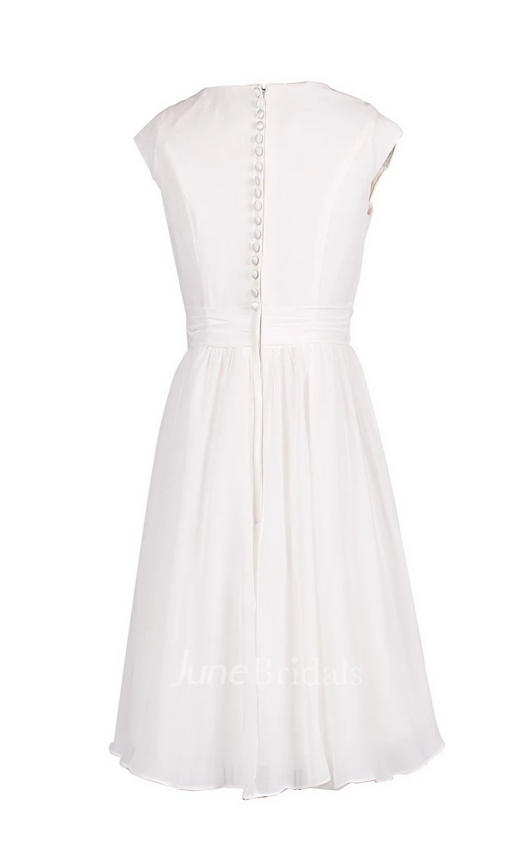 Pure Bateau Neck Short Dress With Button Back