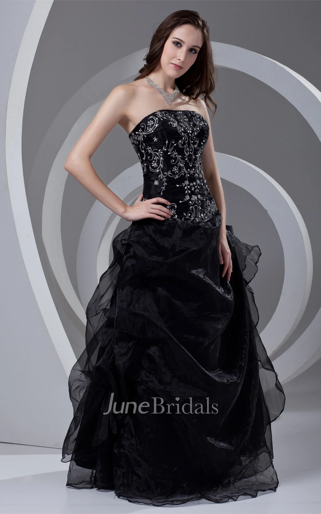 strapless pick-up ball embroidered gown with corset back