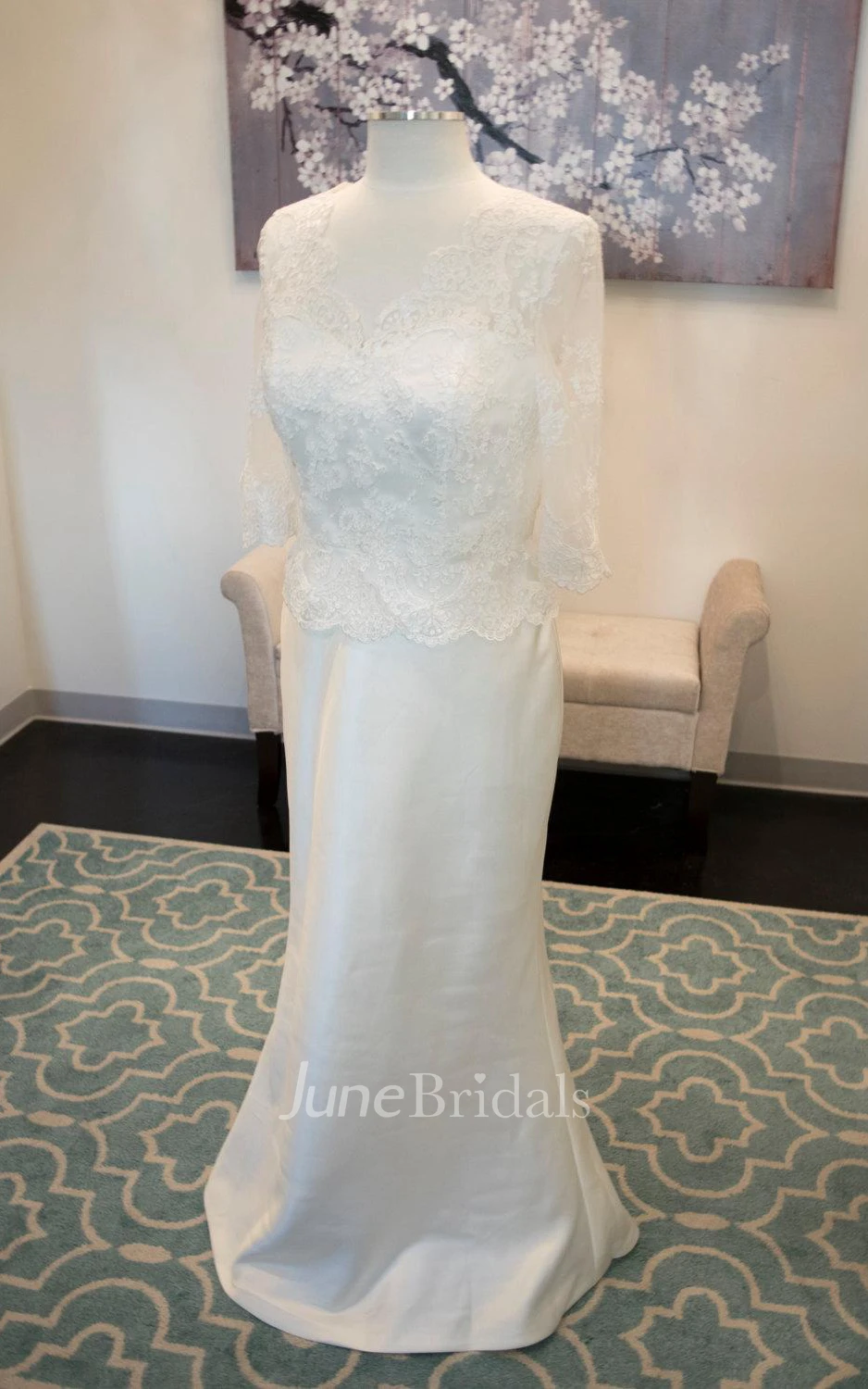 Elegant Satin Lace With Detachable Ball Gown Dress