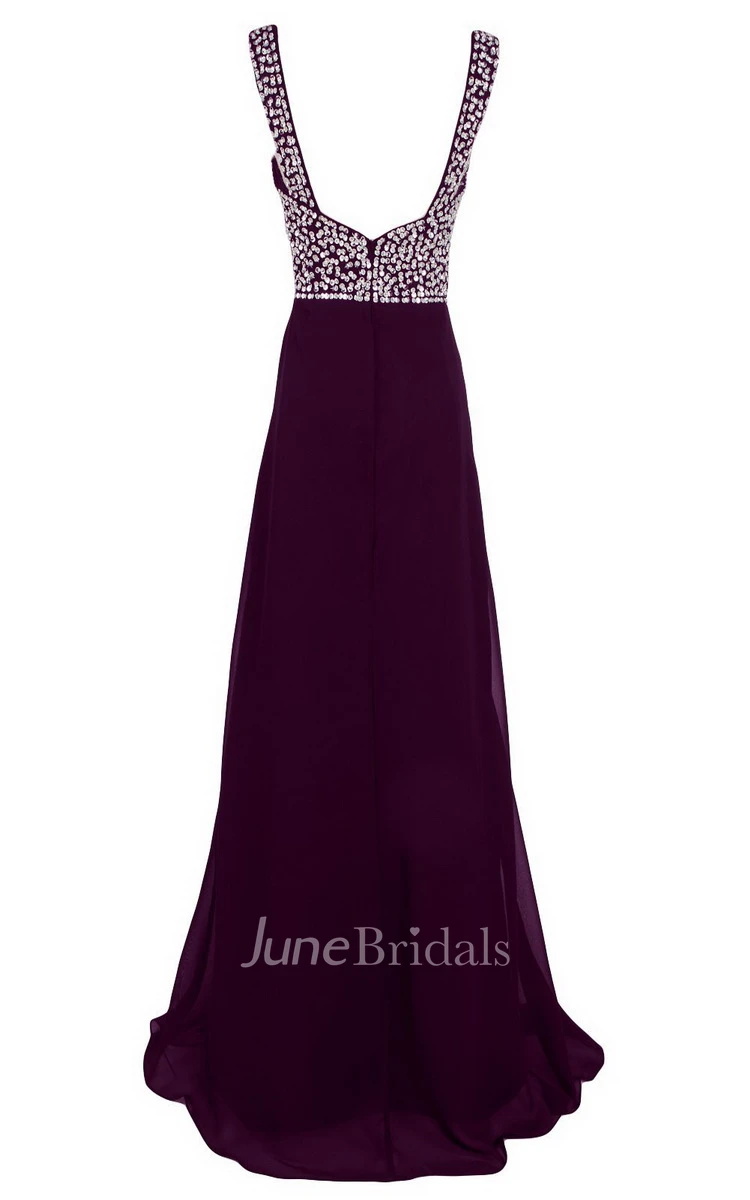 Sleeveless V-neck Empire Long Chiffon Gown