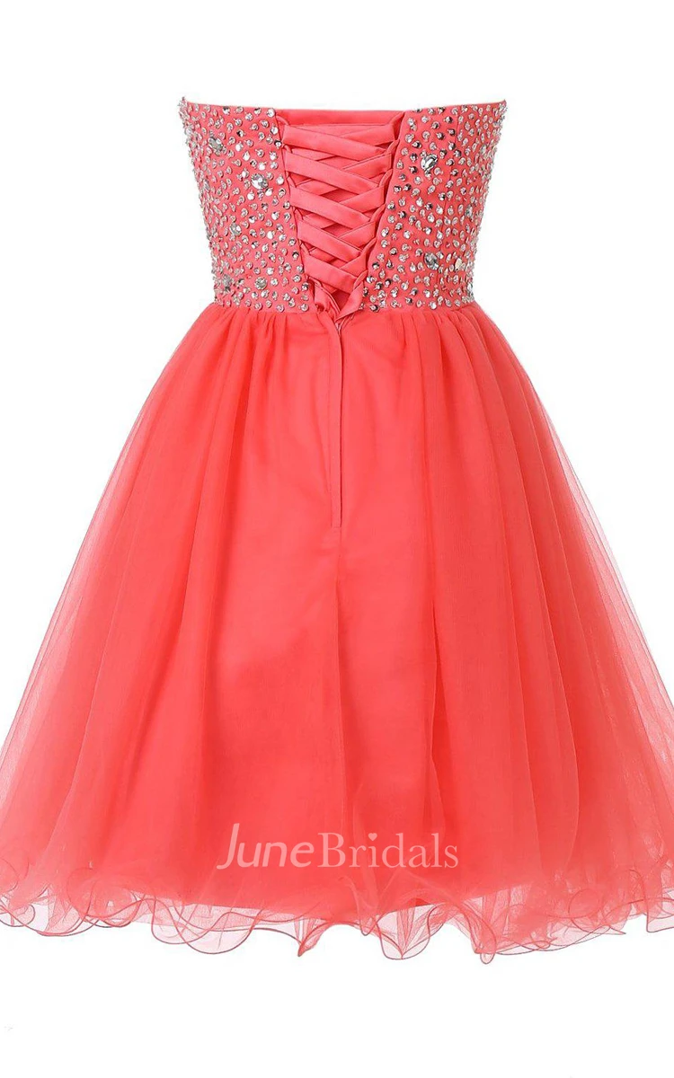 Strapless A-line Short Dress With Sequined Bodice
