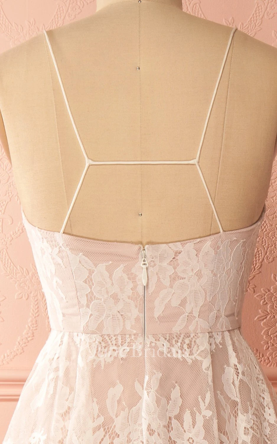 Casual A Line Lace Spaghetti V-neck Sleeveless Evening Dress with Flowers