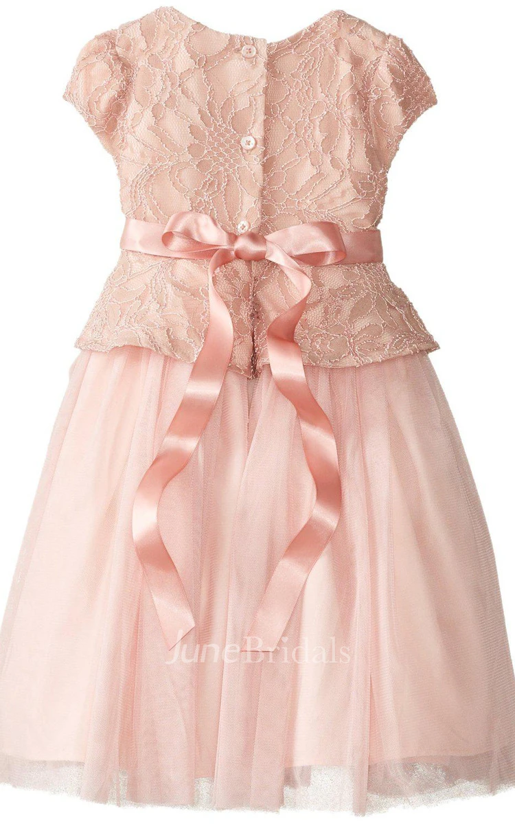 Cap-sleeved Dress With Lace Peplum Style