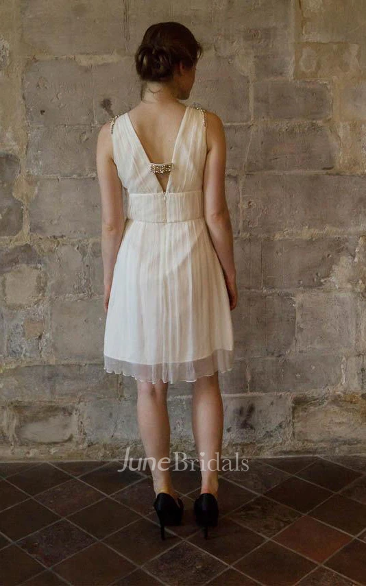 V-Neck Sleeveless Chiffon Wedding Dress With Beading And Low-V Back