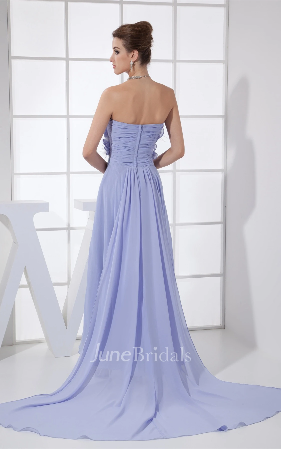 Sweetheart Pleated Chiffon Long Dress with Floral Top