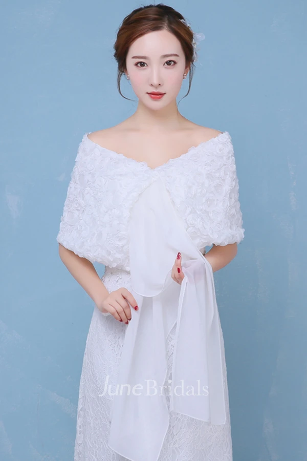 New Three-dimensional Rose Sequins Shoulder Chiffon With White Shawl
