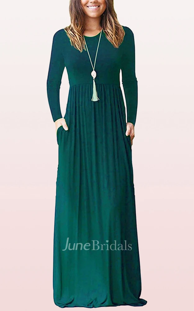 A Line Bateau Jersey Long Sleeve Mother Dress With Pockets