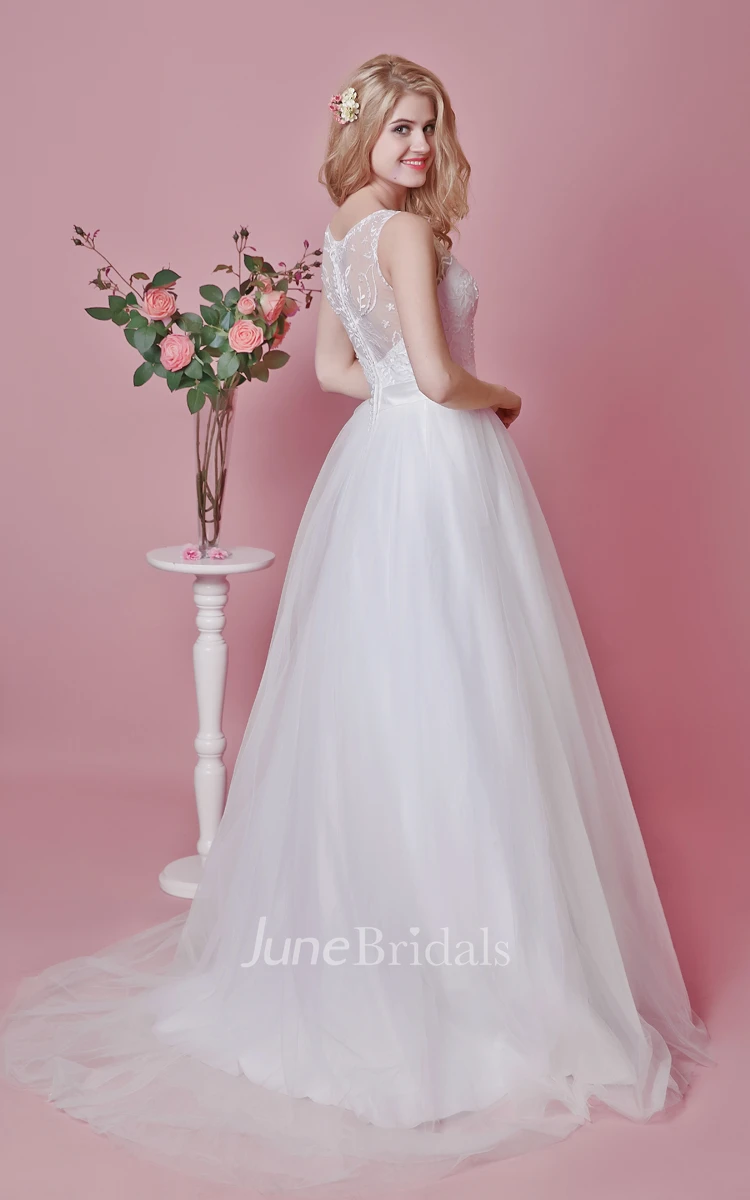Noble Lace-appliqued and Tulle Gown With Illusion Back and Symmetrical Lace