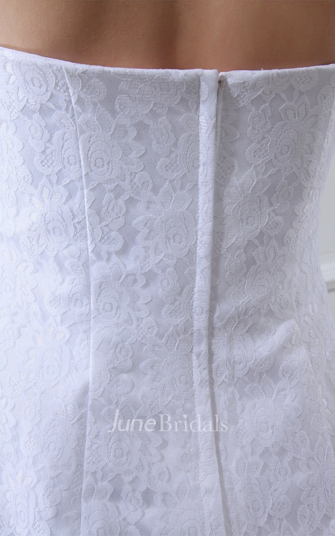 Strapless Sheath Maxi Lace Dress with Brush Train