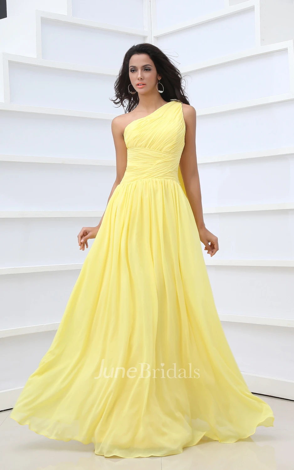 A-Line Empire Asymmetrical One-Shoulder Vintage Gown With Pleats