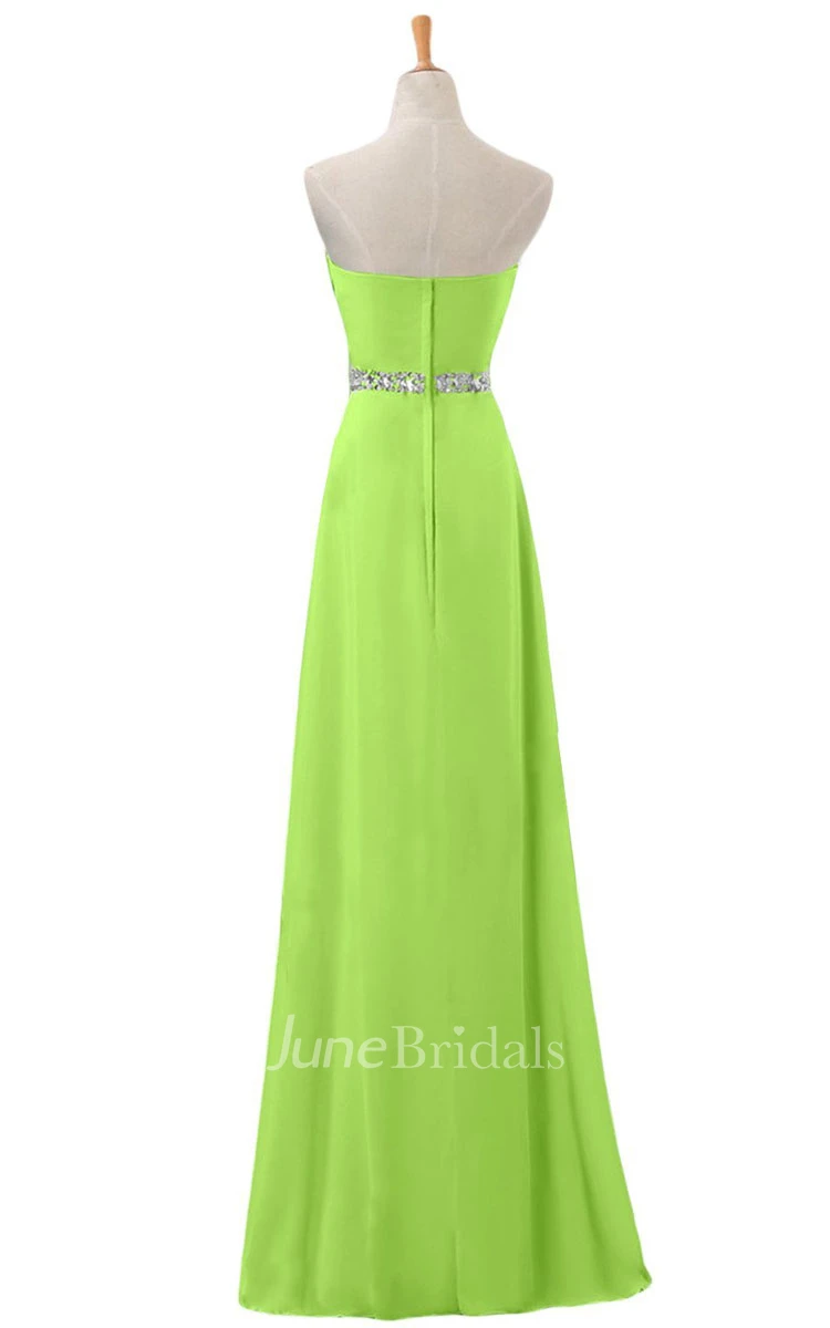 Sweetheart Rhinestoned Pleated A-line Gown With Zipper Back