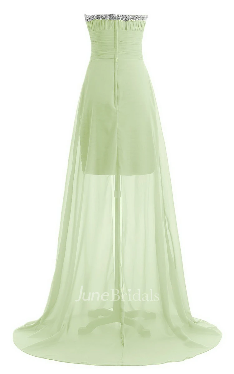 Sweetheart Long Chiffon Dress With Ruching and Sequins