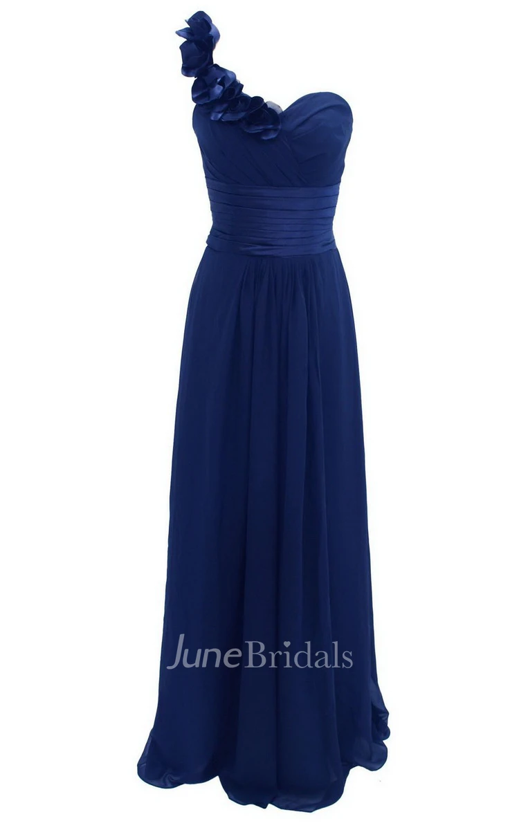 Floral One-shoulder Sweetheart A-line Gown With Ruched Band