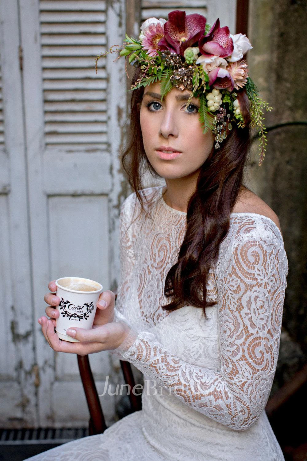 High-Neck Long Sleeve Mermaid Lace Wedding Dress With Split Front