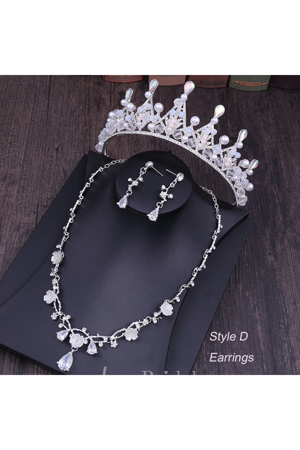 Bridal Accessory-Crown Necklace Earrings/Earclips Set