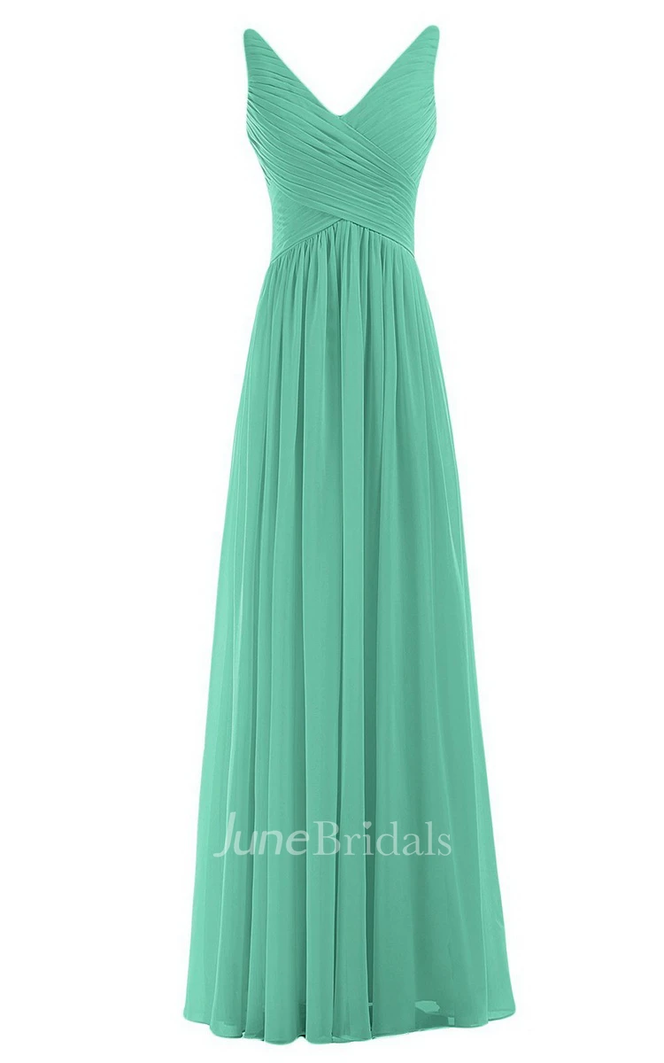Sleeveless V-neck Chiffon Dress With Crisscross Ruching
