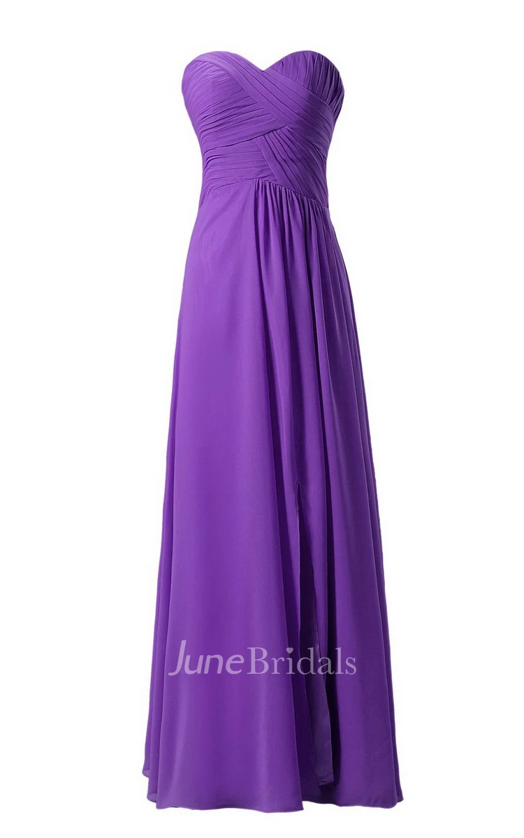 Sweetheart Long Chiffon Dress With Crisscross Ruching