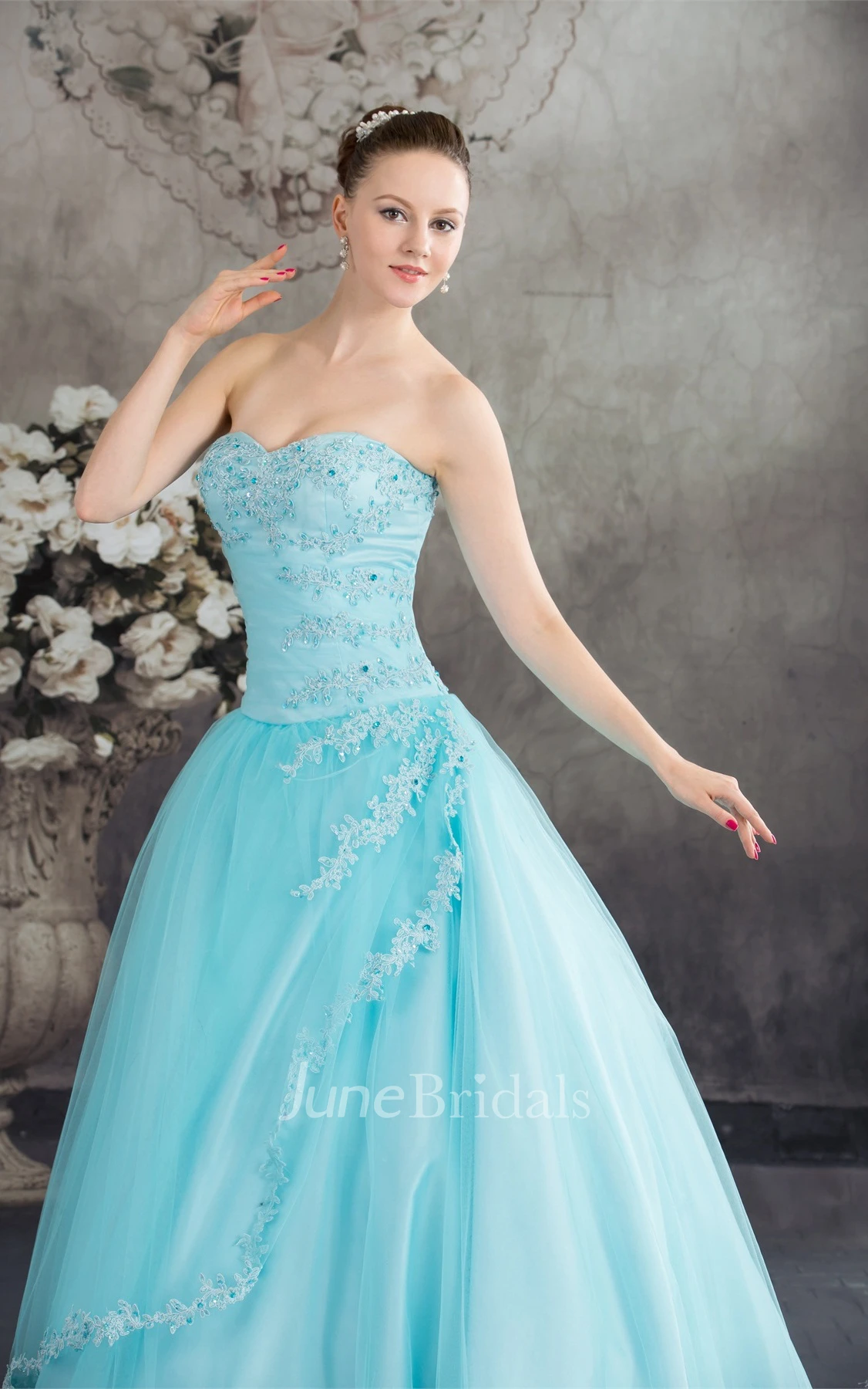 Strapless Tulle A-Line Ball Gown with Beading and Corset Back