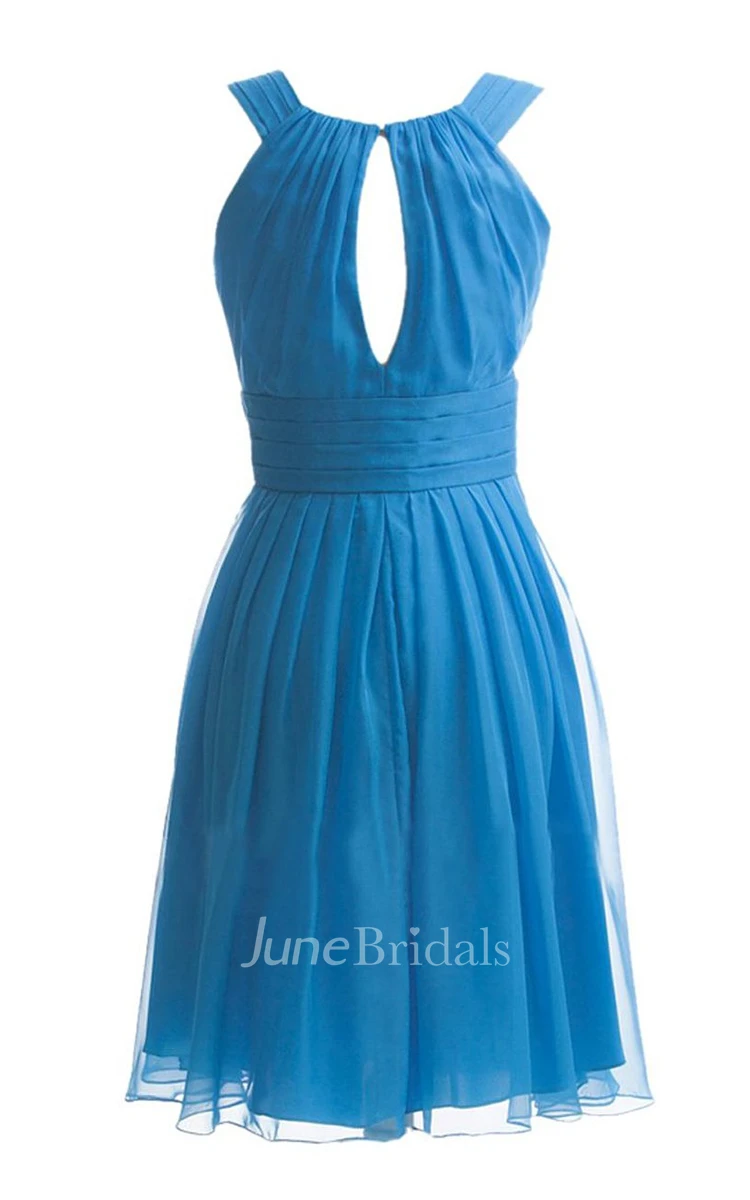 Straps Scoop Ruched A-line Gown With Keyhole Back