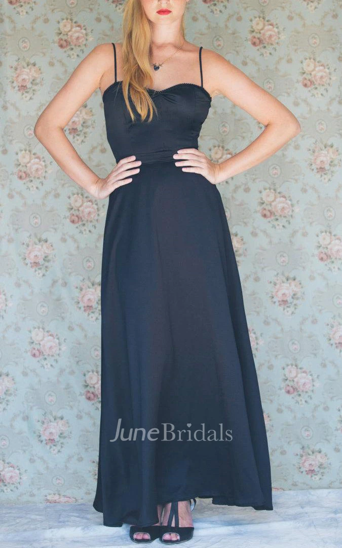 Maxi Spaghetti Strapped Sweetheart Satin Dress