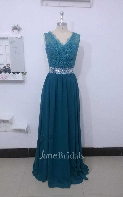 V-neck Sleeveless A-line Chiffon With Open Back