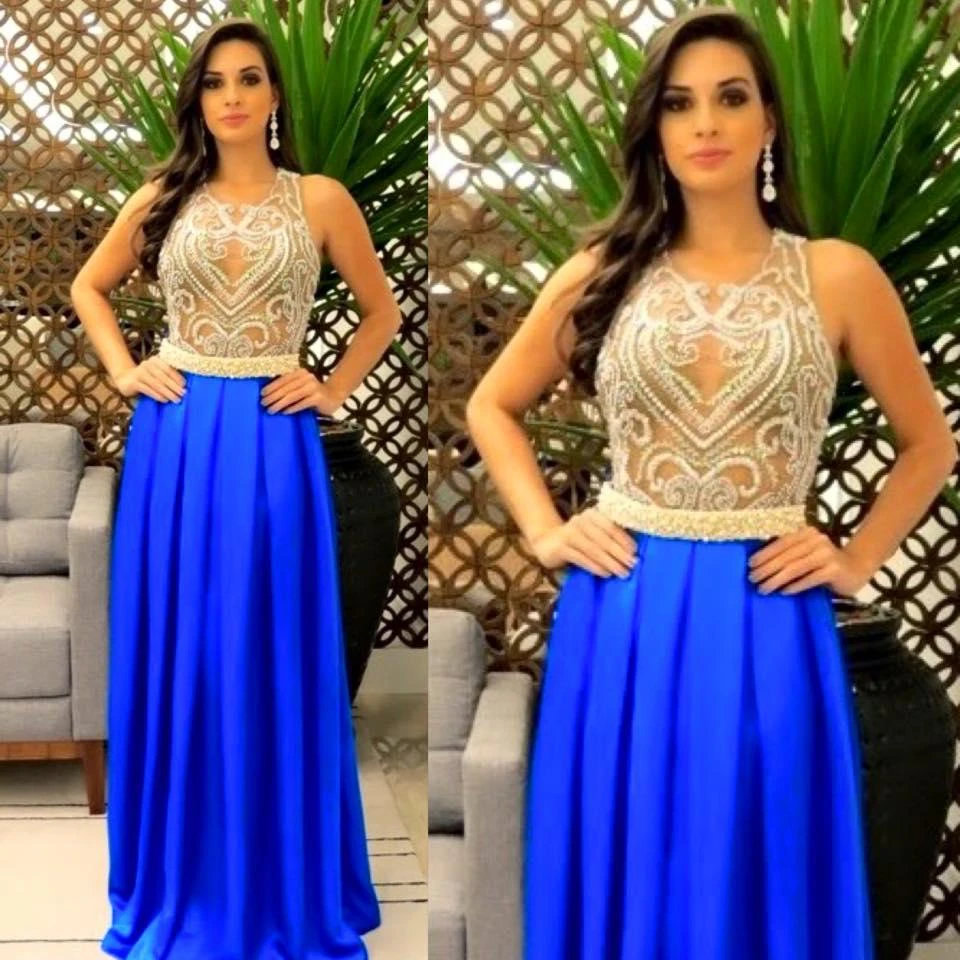 Delicate Beadings Pearls A-line Evening Dress Sleeveless Floor-length