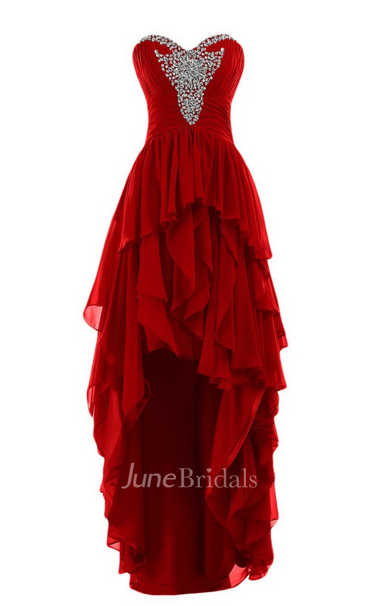 Sweetheart High-low Tiered Chiffon Dress With Beadings