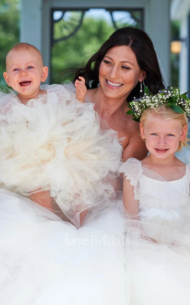 Lace Back Cap Sleeve Tulle Couture Flower Girl Dress