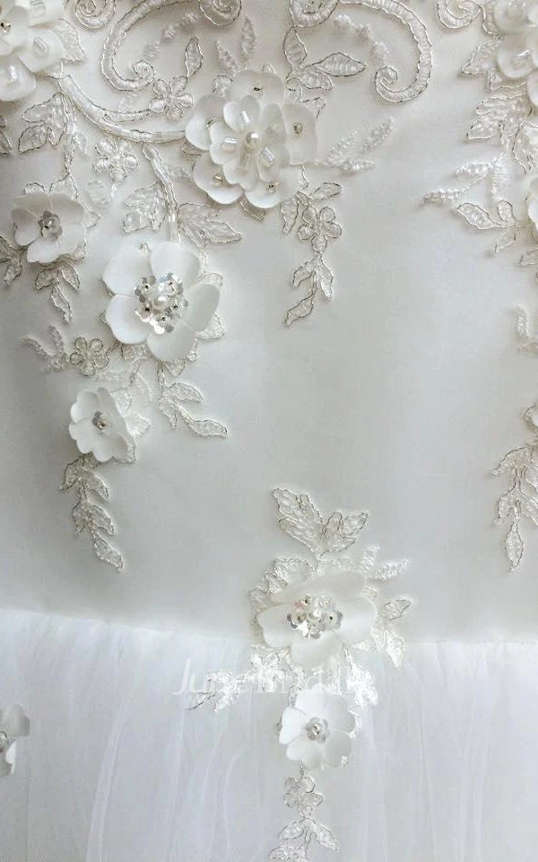 Spaghetti Strap Square Neck Tulle Dress With Flower