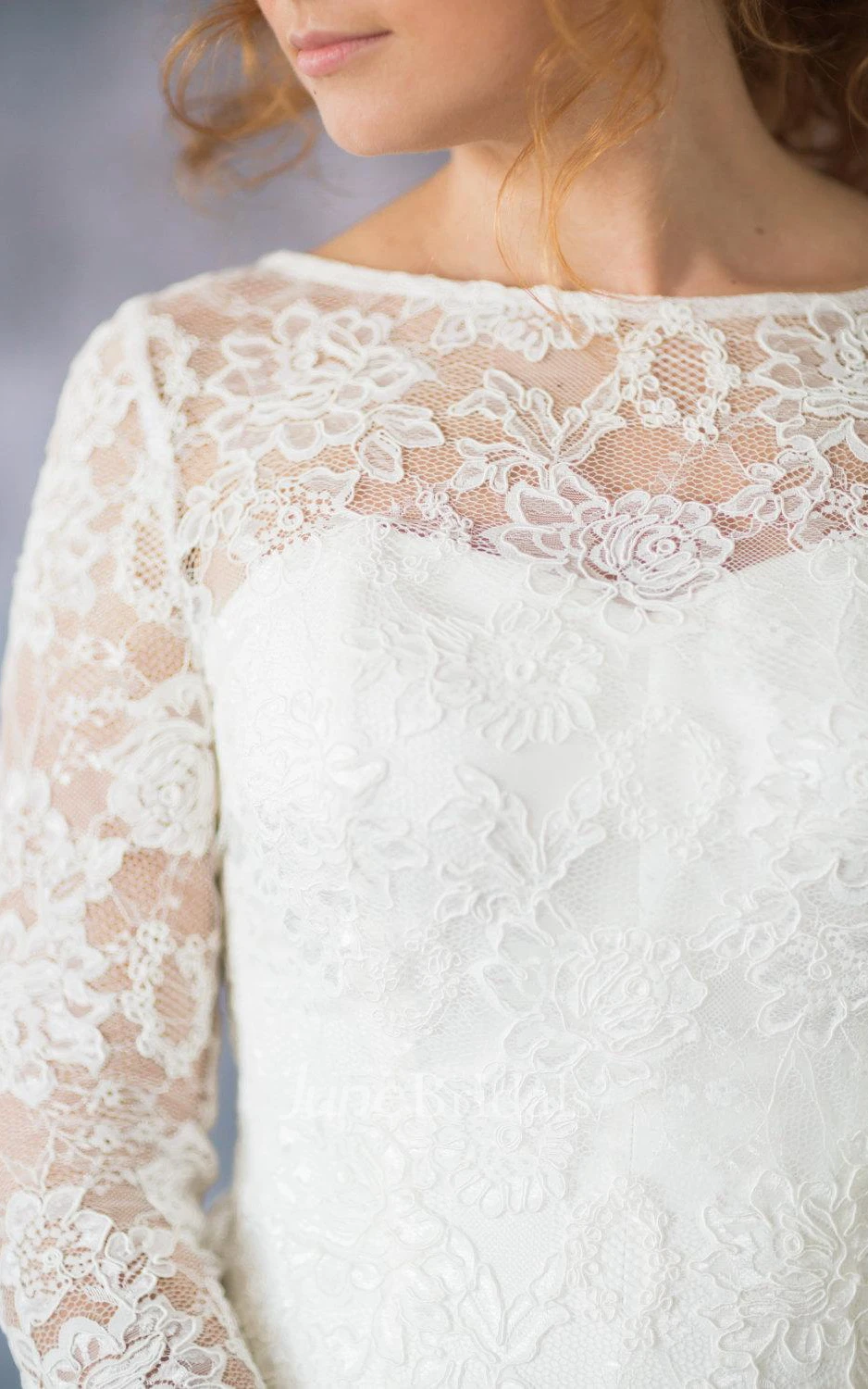 Bateau Neck Long Sleeve A-Line Organza Wedding Dress With Lace Bodice