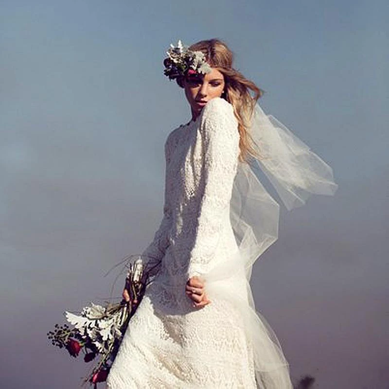 Newest Long Sleeve Lace Wedding Dress Court Train