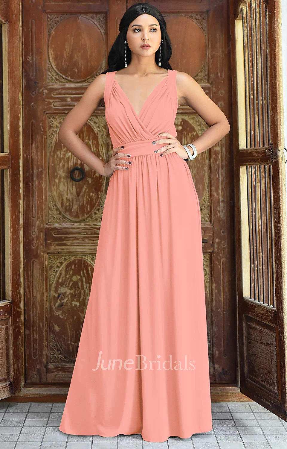 Modern A Line V-neck Chiffon Sleeveless Bridesmaid Dress