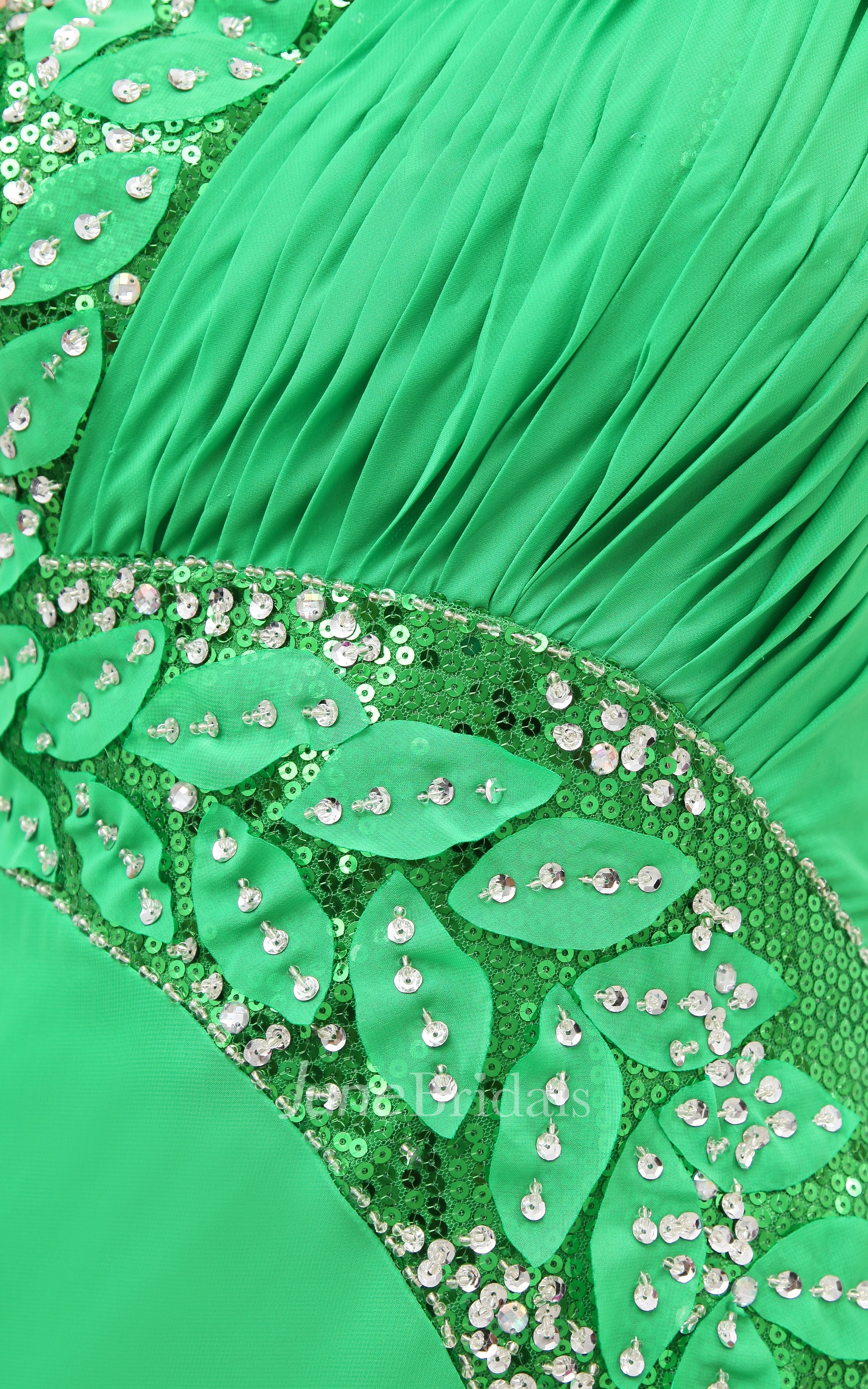 Floral One-Shoulder Front-Split Ankle-Length Dress With Ruching and Beading