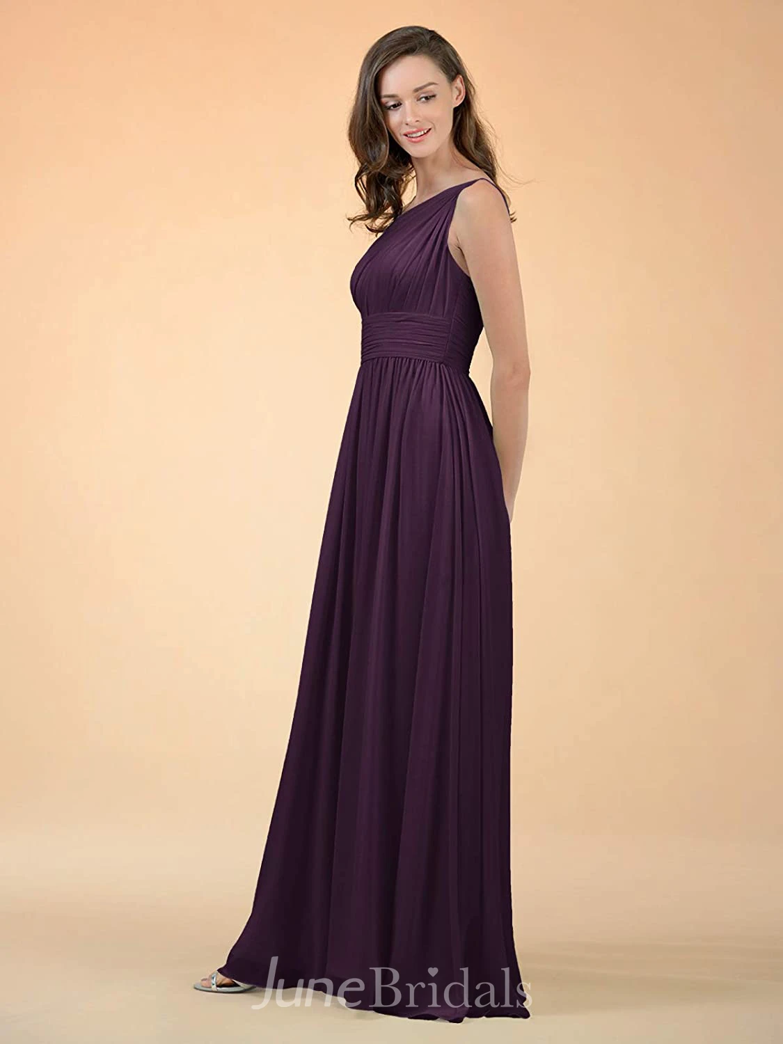 Adorable A Line One-shoulder Chiffon Sleeveless Bridesmaid Dress