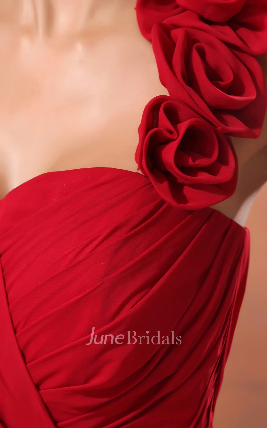 Midi Chiffon Dress With Floral Strap And Draping